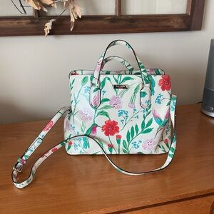 Kate Spade Floral Satchel in Cream and Red